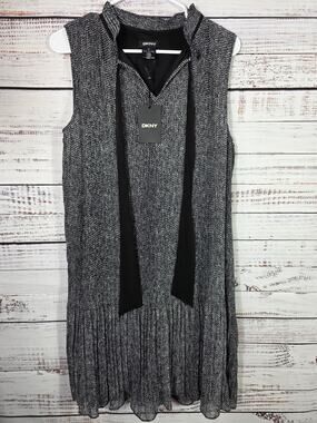DKNY Black Sleeveless Sheath Bow Flowy Summer Dress size 10 NWT